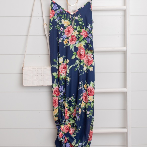 Navy Floral Dress - Picture 1 of 3
